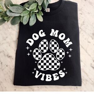 Dog mom shirt dog mom vibes humor retro checkered